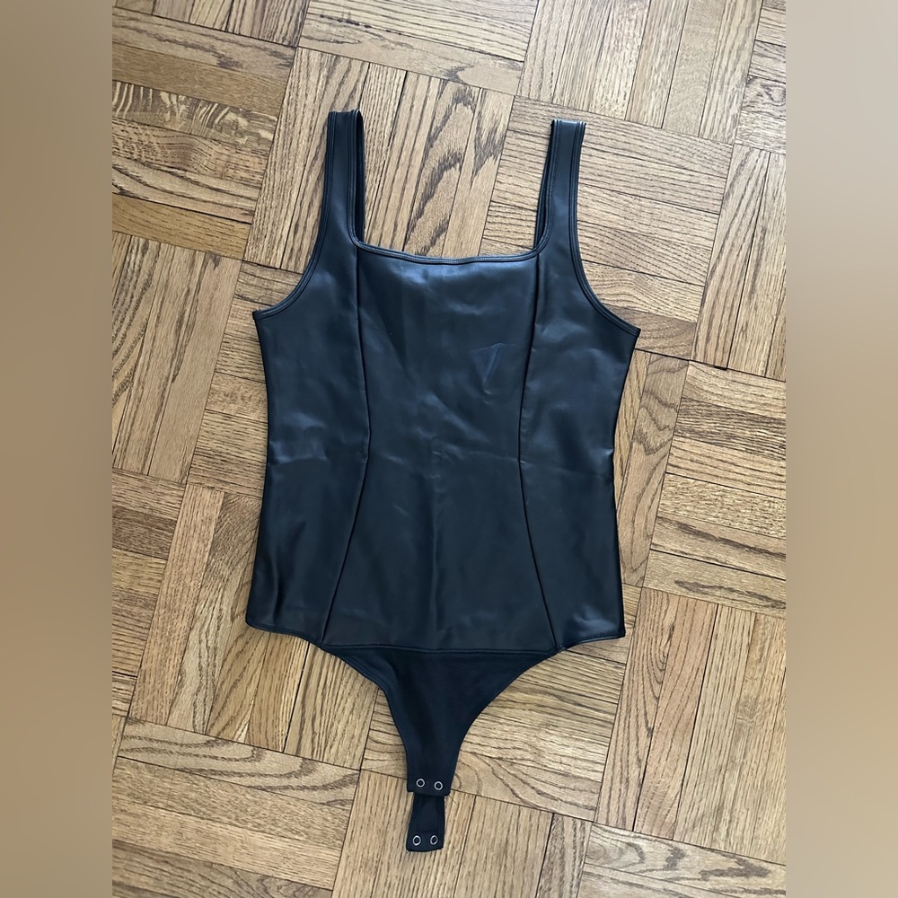 Abercrombie & Fitch Women's Faux Leather Black Bodysuit - medium - NWOT